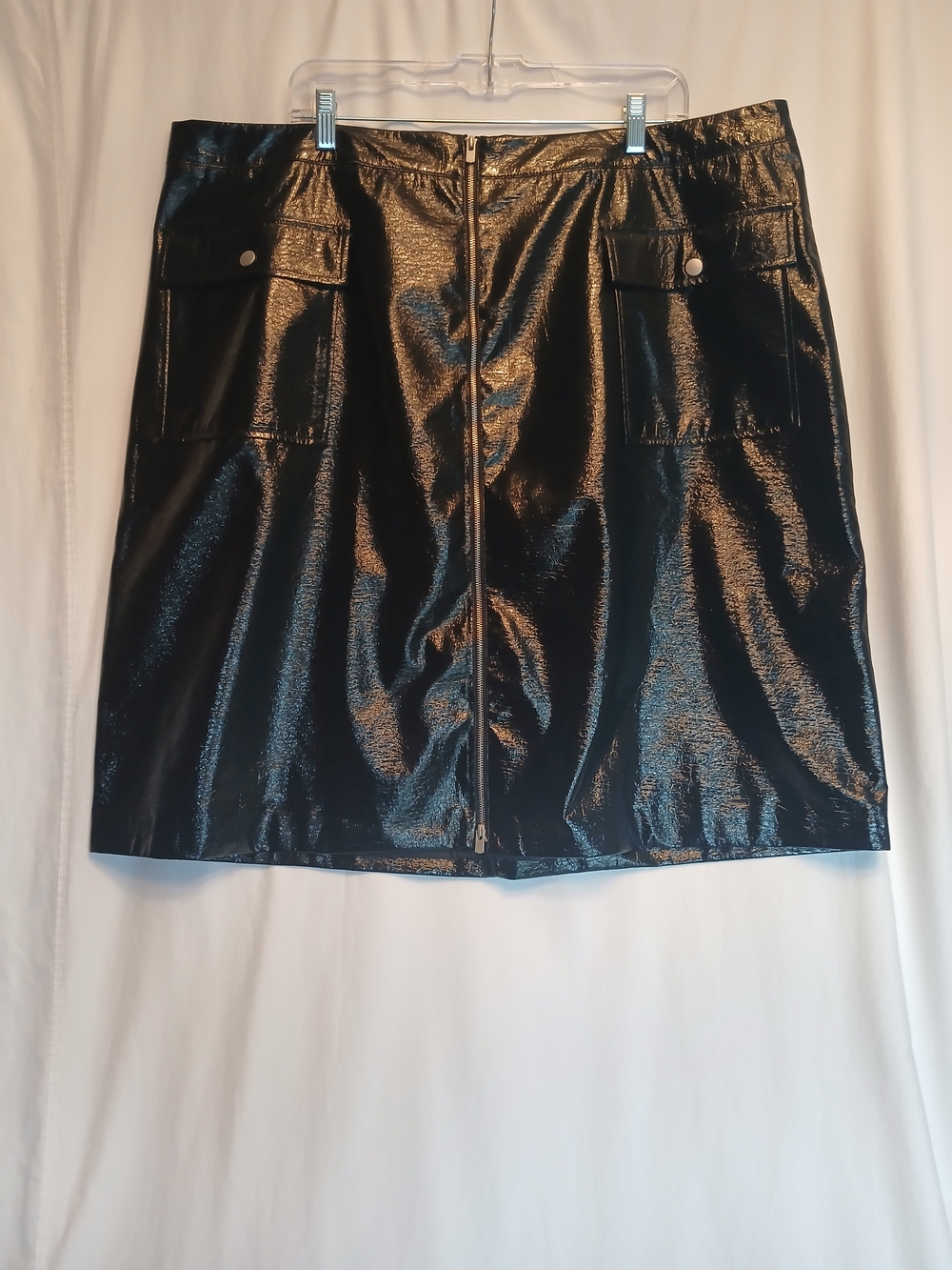 Black Patent Leather Front Zip A Line Skirt 22W NWOT